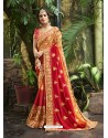 Red Chiffon Georgette Embroidered Saree
