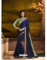 Navy Blue Satin Embroidered Saree