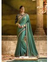 Teal Poly Silk Embroidered Saree