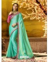 Aqua Mint Chiffon Georgette Embroidered Saree