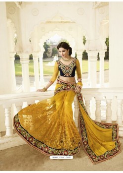 Yellow Net Embroidered Saree