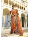 Orange Georgette Apricot Embroidered Saree