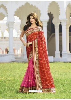 Red Georgette Embroidered Saree