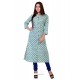 Sky Blue Mal Cotton Printed Kurti