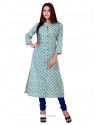 Sky Blue Mal Cotton Printed Kurti