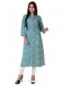 Turquoise Mal Cotton Printed Kurti