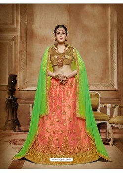 Peach Net Embroidered Lehenga Choli