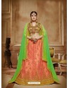 Peach Net Embroidered Lehenga Choli