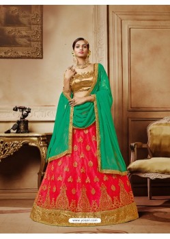 Tomato Red Net Embroidered Lehenga Choli