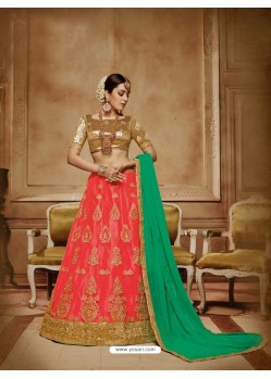 Peach Net Embroidered Lehenga Choli