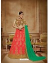 Peach Net Embroidered Lehenga Choli