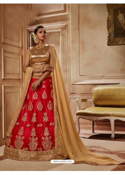 Crimson Net Embroidered Lehenga Choli