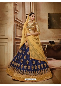 Dark Blue Net Embroidered Lehenga Choli