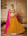 Mustard Net Embroidered Lehenga Choli