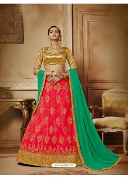 Peach Net Embroidered Lehenga Choli