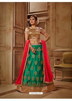 Teal Net Embroidered Lehenga Choli