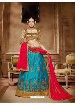 Turquoise Net Embroidered Lehenga Choli