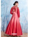 Red Modal Satin Embroidered Gown