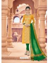 Yellow Banarasi Silk Woven Suit