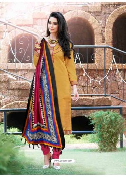 Mustard Bhagalpuri Silk Churidar Suit