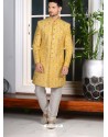 Yellow Banarasi Silk Embroidered Sherwani