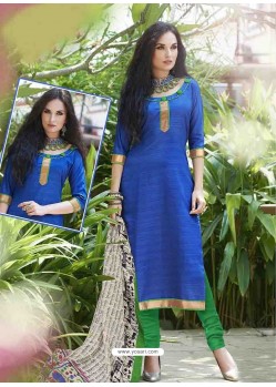 Blue Bhagalpuri Silk Churidar Suit