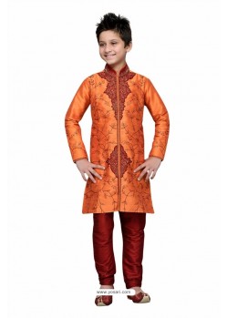 Groovy Orange Art Silk Sherwani