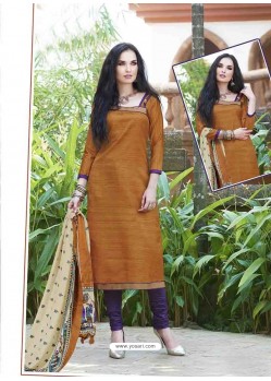Orange Shade Bhagalpuri Silk Churidar Suit