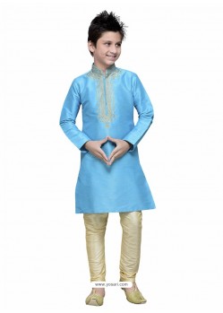 Turquoise Art Silk Embroidered Kurta Pajama