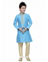 Turquoise Art Silk Embroidered Kurta Pajama