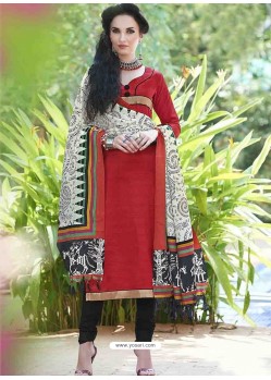 Red Bhagalpuri Silk Churidar Suit