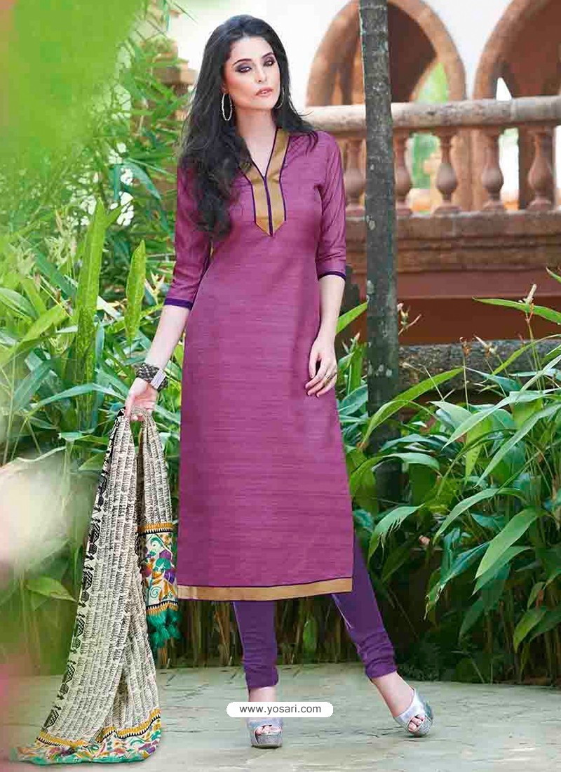 Purple Bhagalpuri Silk Churidar Suit