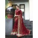 Wine Fancy Fabric Embroidered Saree