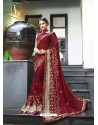 Wine Fancy Fabric Embroidered Saree