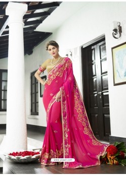Rani Fancy Fabric Embroidered Saree