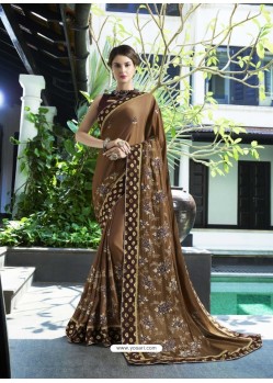 Brown Fancy Fabric Embroidered Saree
