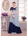 Blue Muslin Embroidered Floor Length Suit