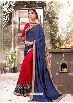 Red Satin Georgette Embroidered Saree