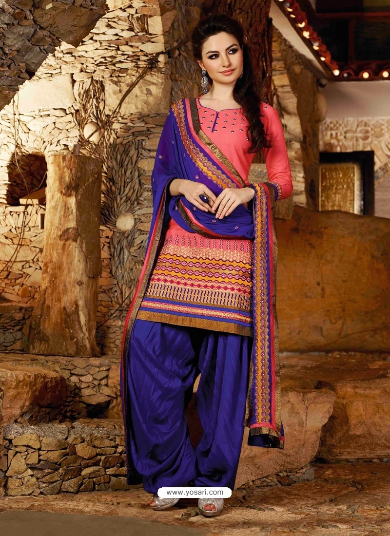 Blue Cotton Punjabi Patiala Suit