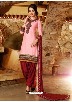Pink Cotton Punjabi Patiala Suit