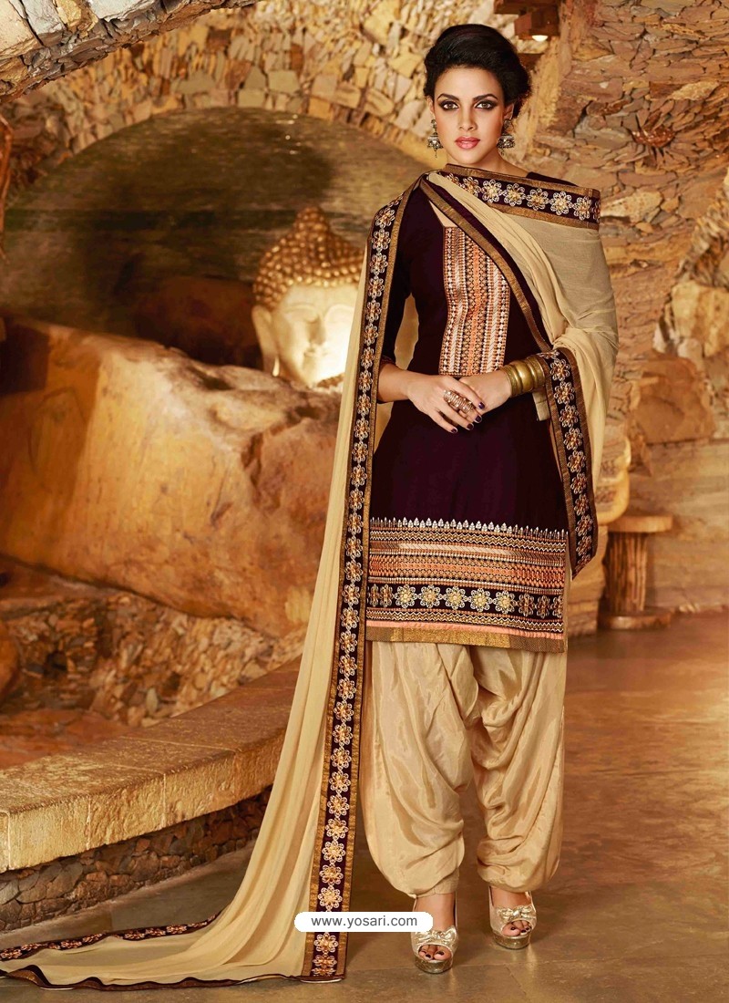Brown Cotton Punjabi Patiala Suit