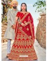 Red Satin Silk Embroidered Lehenga Choli