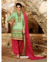 Pink And Green Cotton Punjabi Patiala Suit