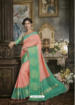 Peach Cotton Silk Saree