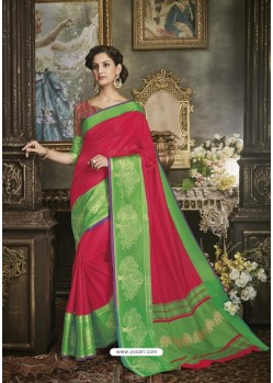 Crimson Cotton Silk Saree