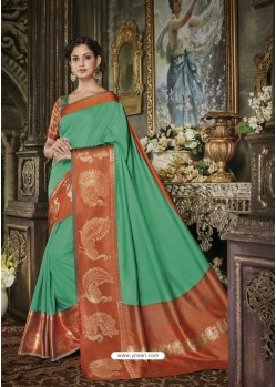 Aqua Mint Cotton Silk Saree