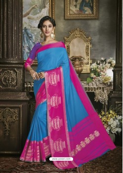 Blue Cotton Silk Saree