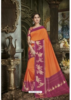 Orange Cotton Silk Saree