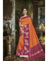 Orange Cotton Silk Saree