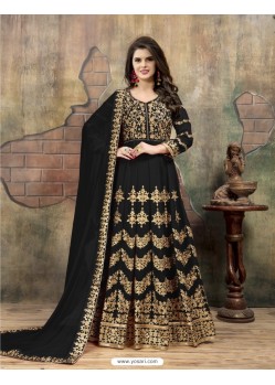 Black Faux Georgette Embroidered Floor Length Suit